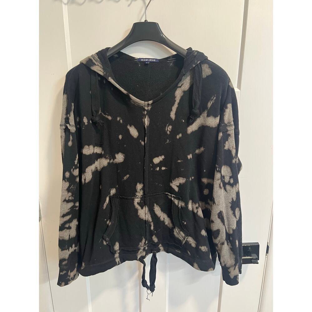 Ocean Drive Black/Grey Womens Tie Dye Hooded Sweatshirt Size M Grunge